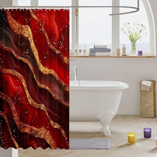 Marble Print Waterfall Shower Curtain