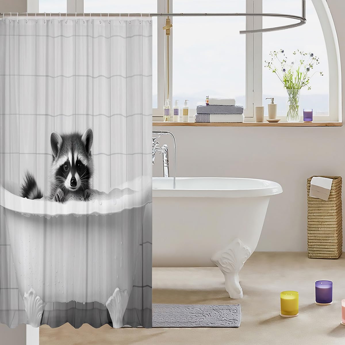 Feelyou Raccoon Shower Curtain 72x72 Set Cute for Kids