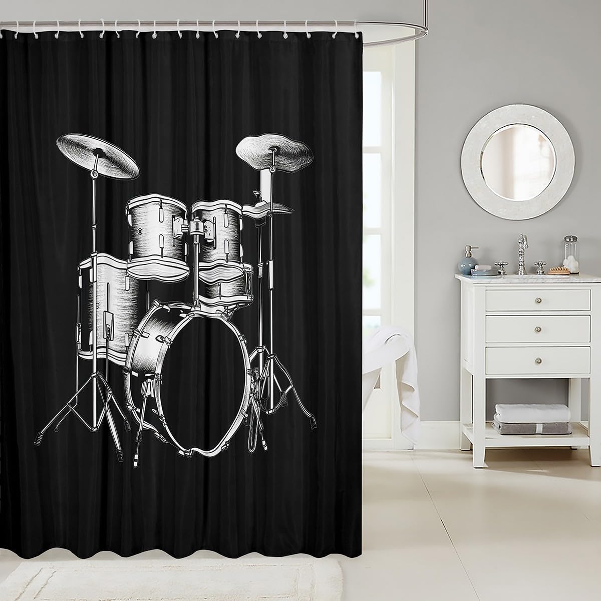 Feelyou Drum Kit Shower Curtain for Kids