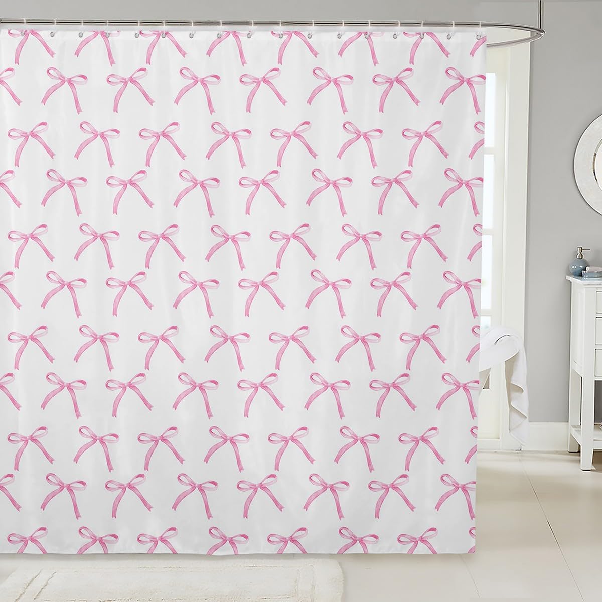 Manfei Cartoon Bowknot Kids Shower Curtain Set