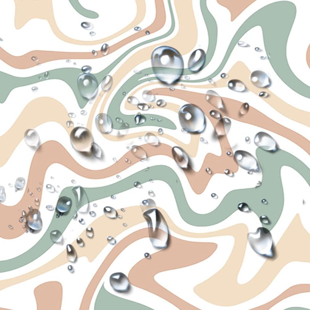 Aesthetic 70sAbstract Wavy Swirl Fabric Shower Curtain for Bathroom Retro Bohemian Style