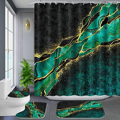 Poedist 4-Piece Bathroom Set Gold Edge Green