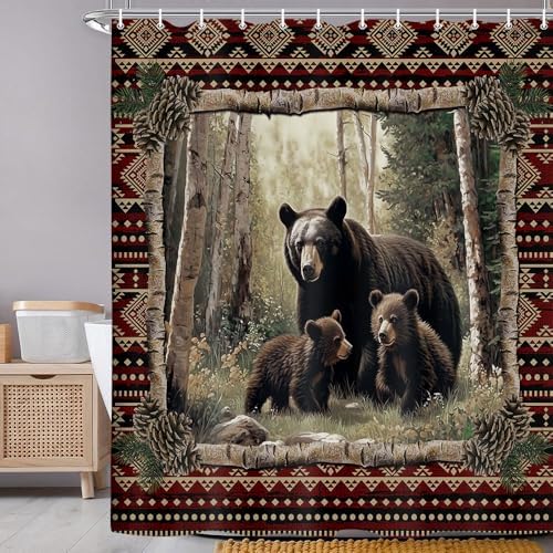 Cabin Bear Shower Curtain Set with Hooks