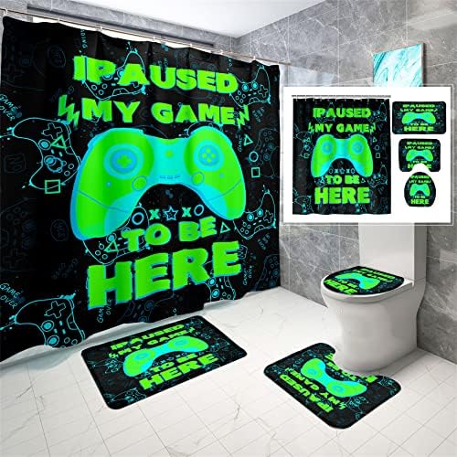 Gamer Shower Curtain Set with Rugs for Boys