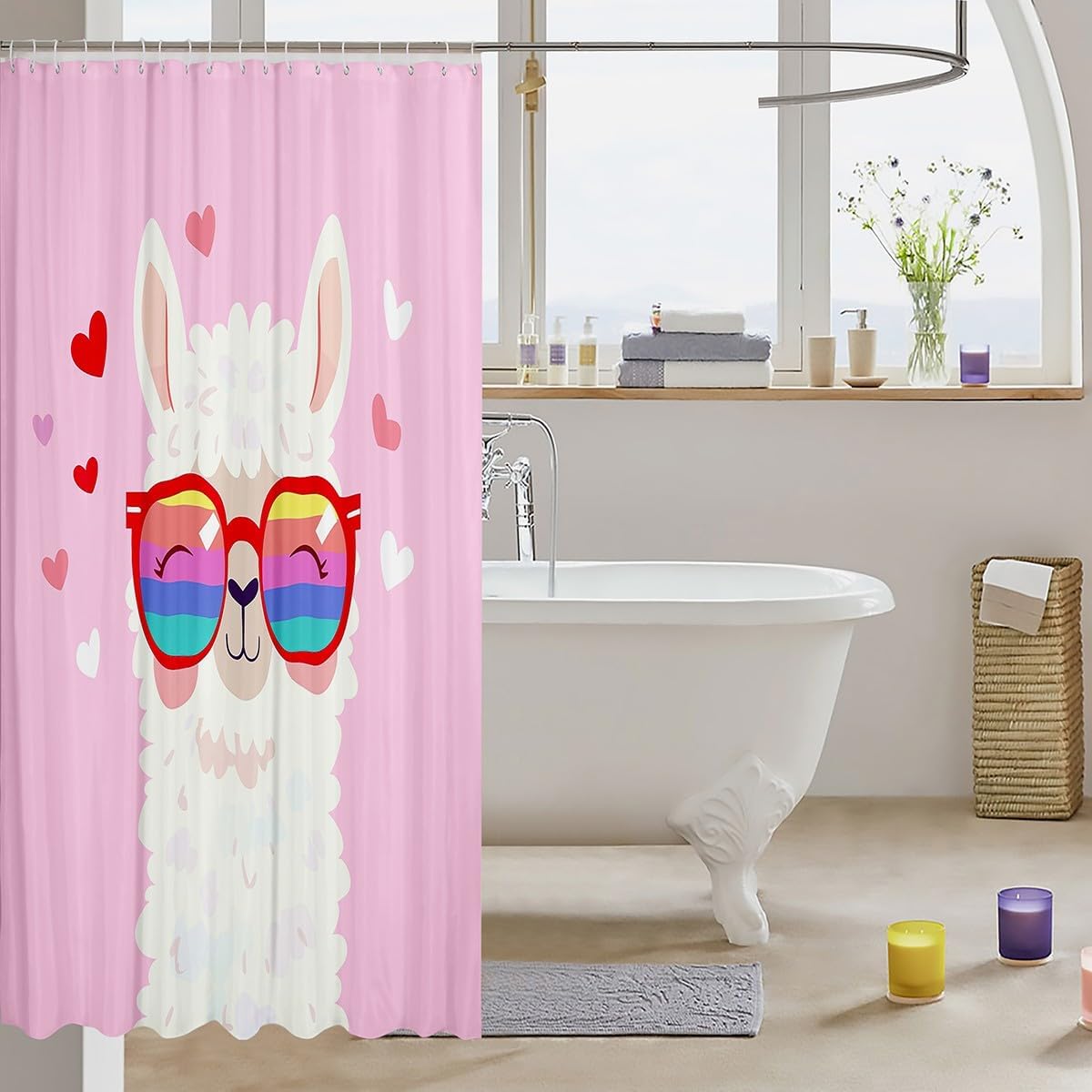 Feelyou Kawaii Llama Bath Curtain Set