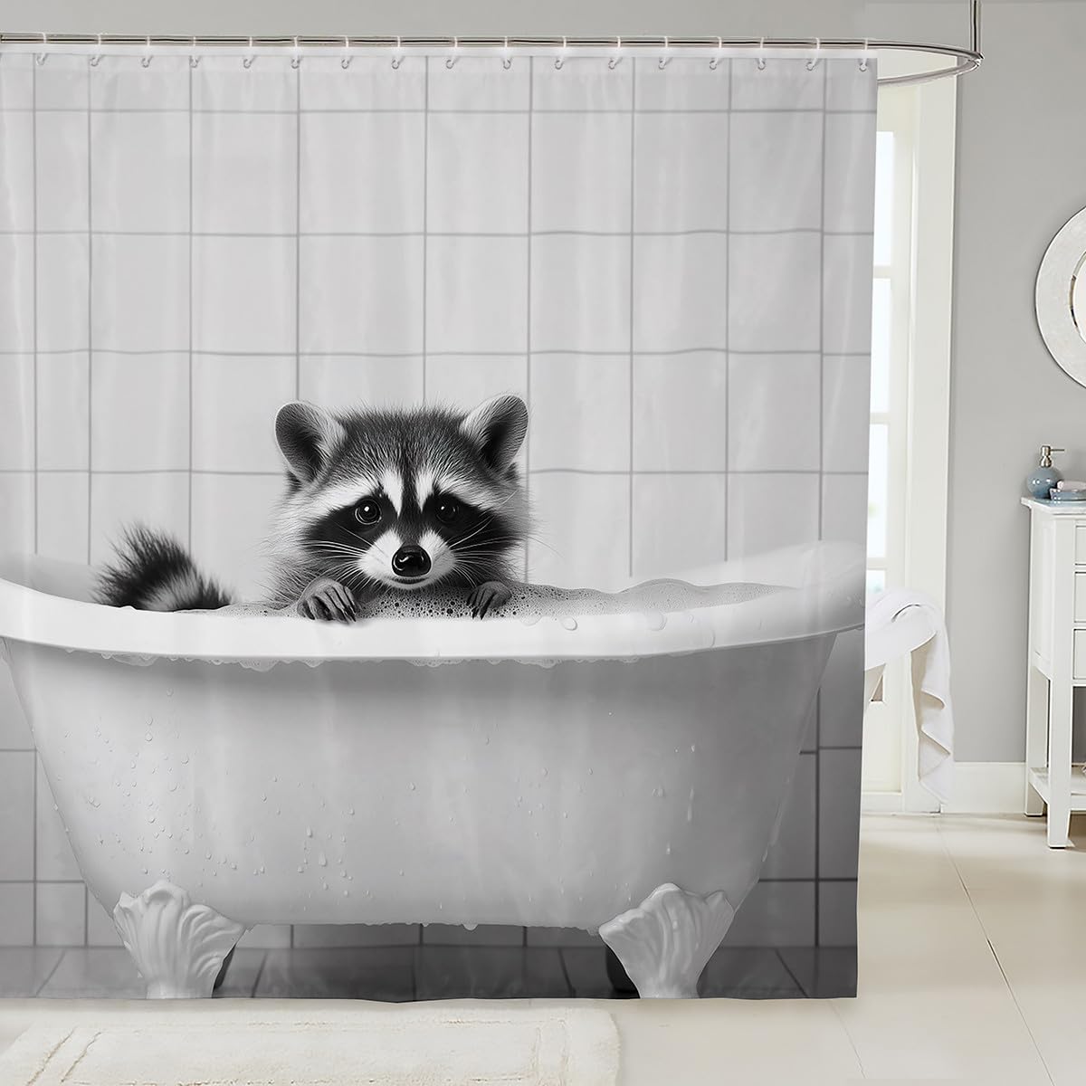 Feelyou Raccoon Shower Curtain 72x72 Set Cute for Kids