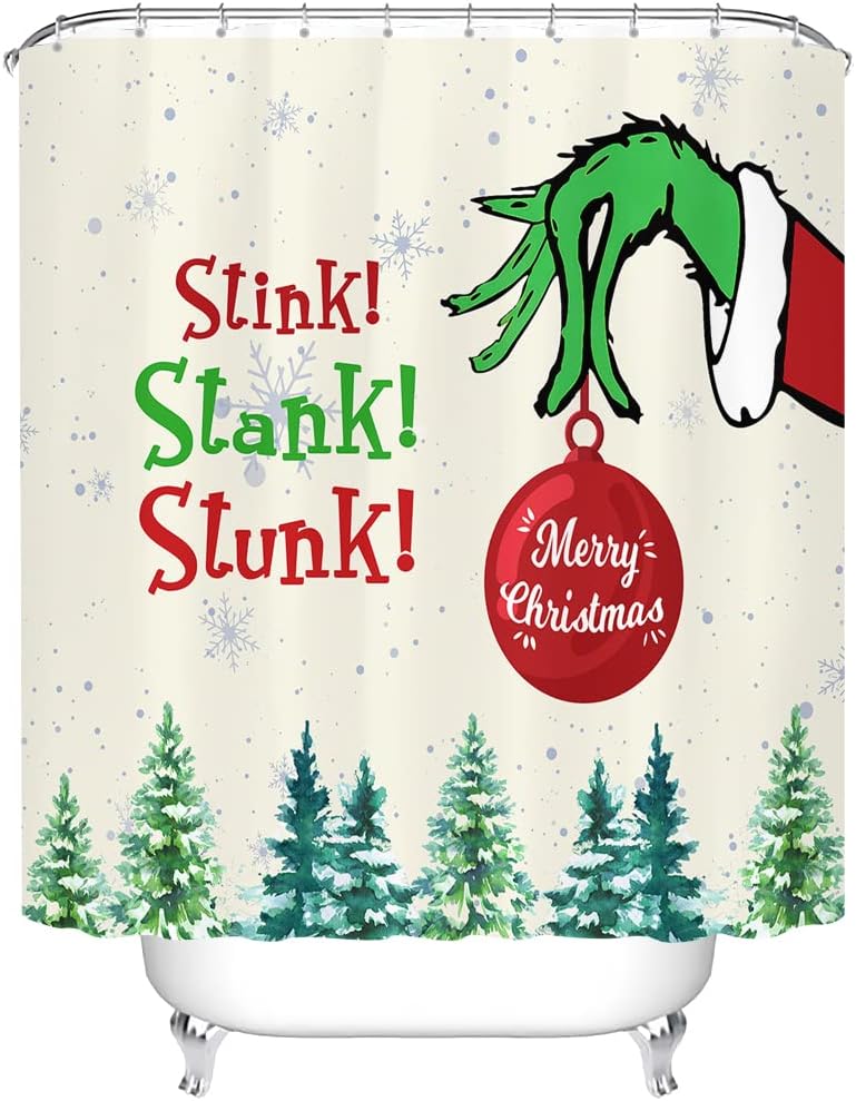 Tititex Merry Christmas Grinch Shower Curtain Set