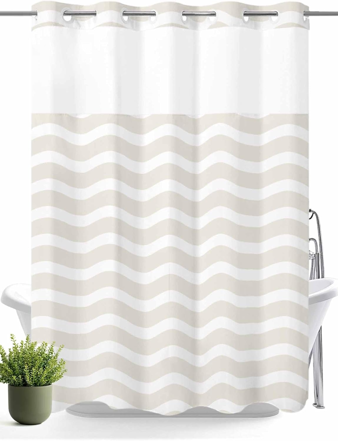 FFAPAODENS Abstract Beige Stripe Shower Curtain Set