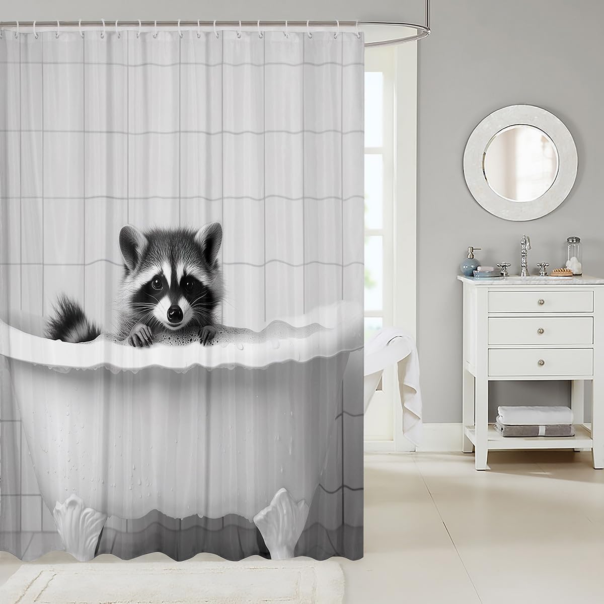 Feelyou Raccoon Shower Curtain 72x72 Set Cute for Kids