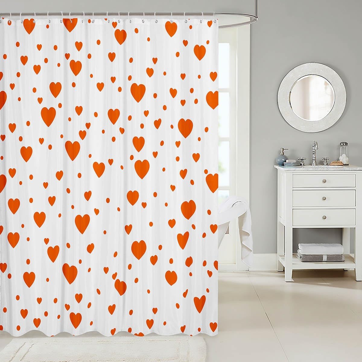 Feelyou Cute Love Hearts Bathroom Shower Curtain Set - 72x72