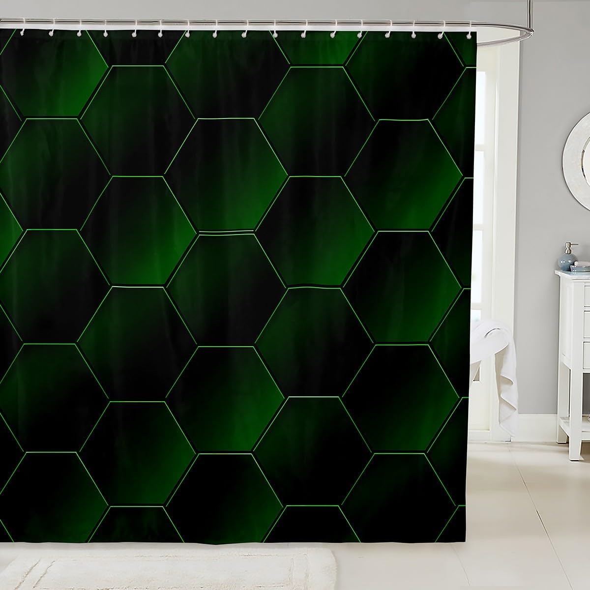 Feelyou Honeycomb Shower curtain 72x78 Set for Teens - Waterproof Machine Washable