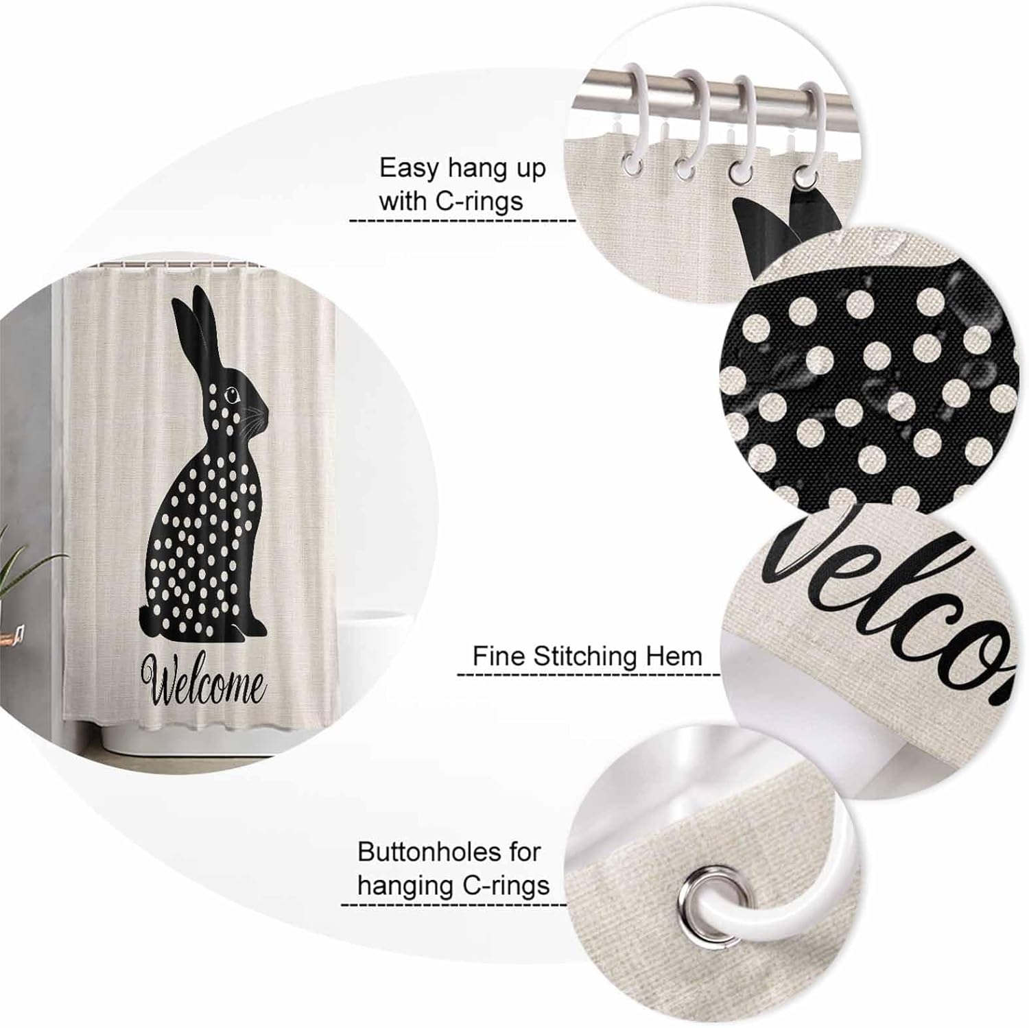 Easter Bunny Bathroom Set for Home Soft Waterproof Machine Washable Durable Cozy