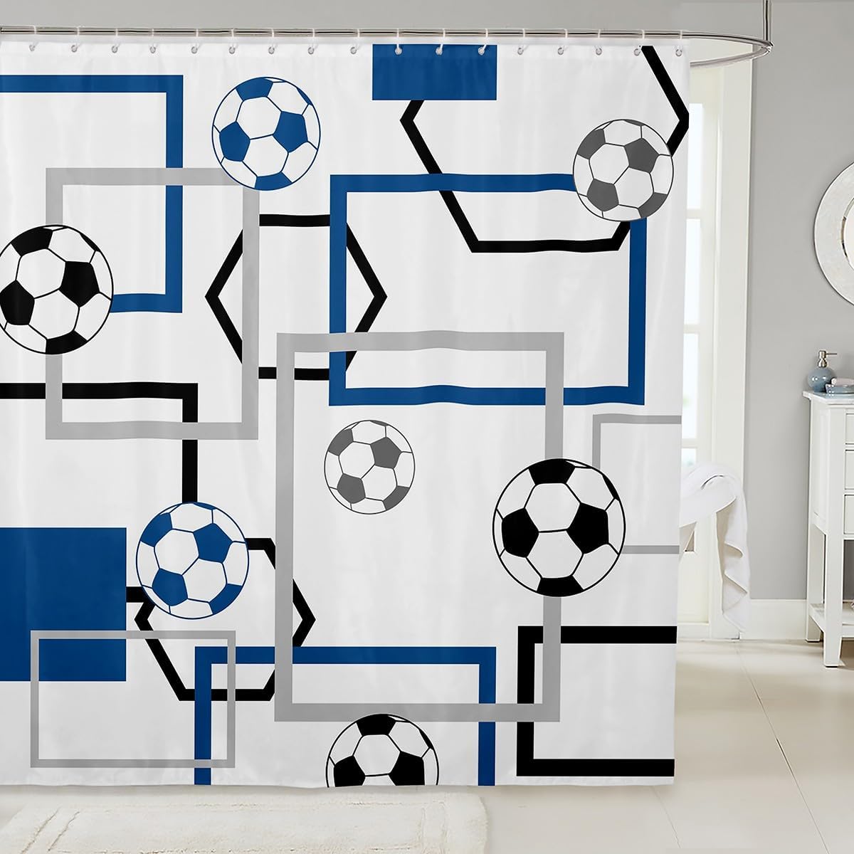 Manfei Soccer Game Kids Shower Curtain Set