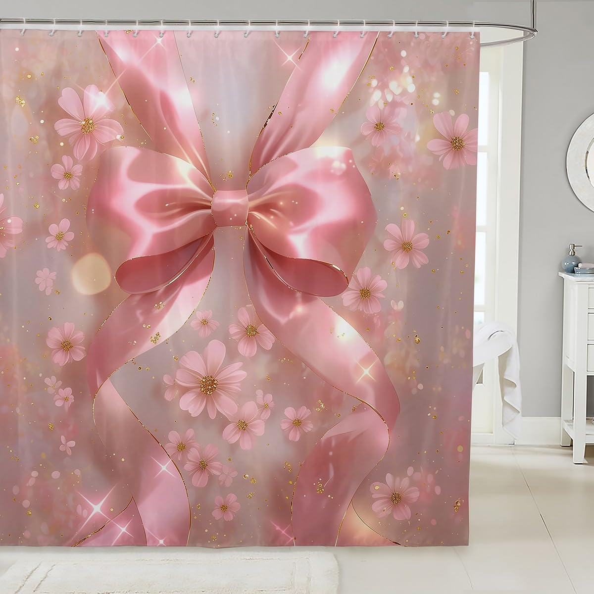 Manfei Pink Bow Shower Curtains BathROOM DECOR