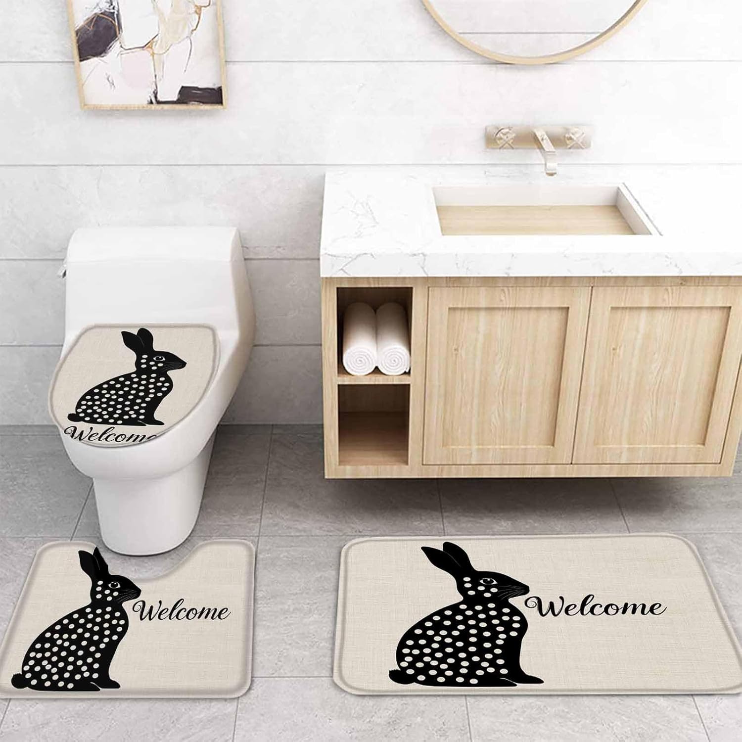Easter Bunny Bathroom Set for Home Soft Waterproof Machine Washable Durable Cozy