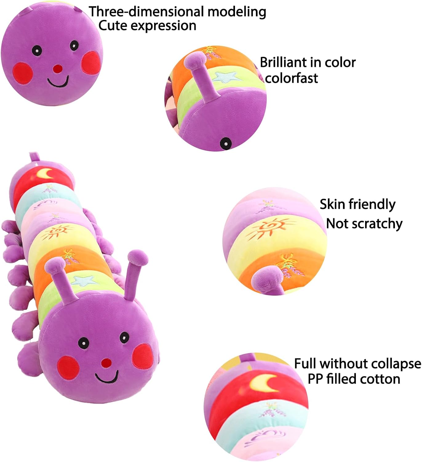 AUCooma 196 Catepillar Stuffed Animal Soft Plush Pillow for Kids and Adults