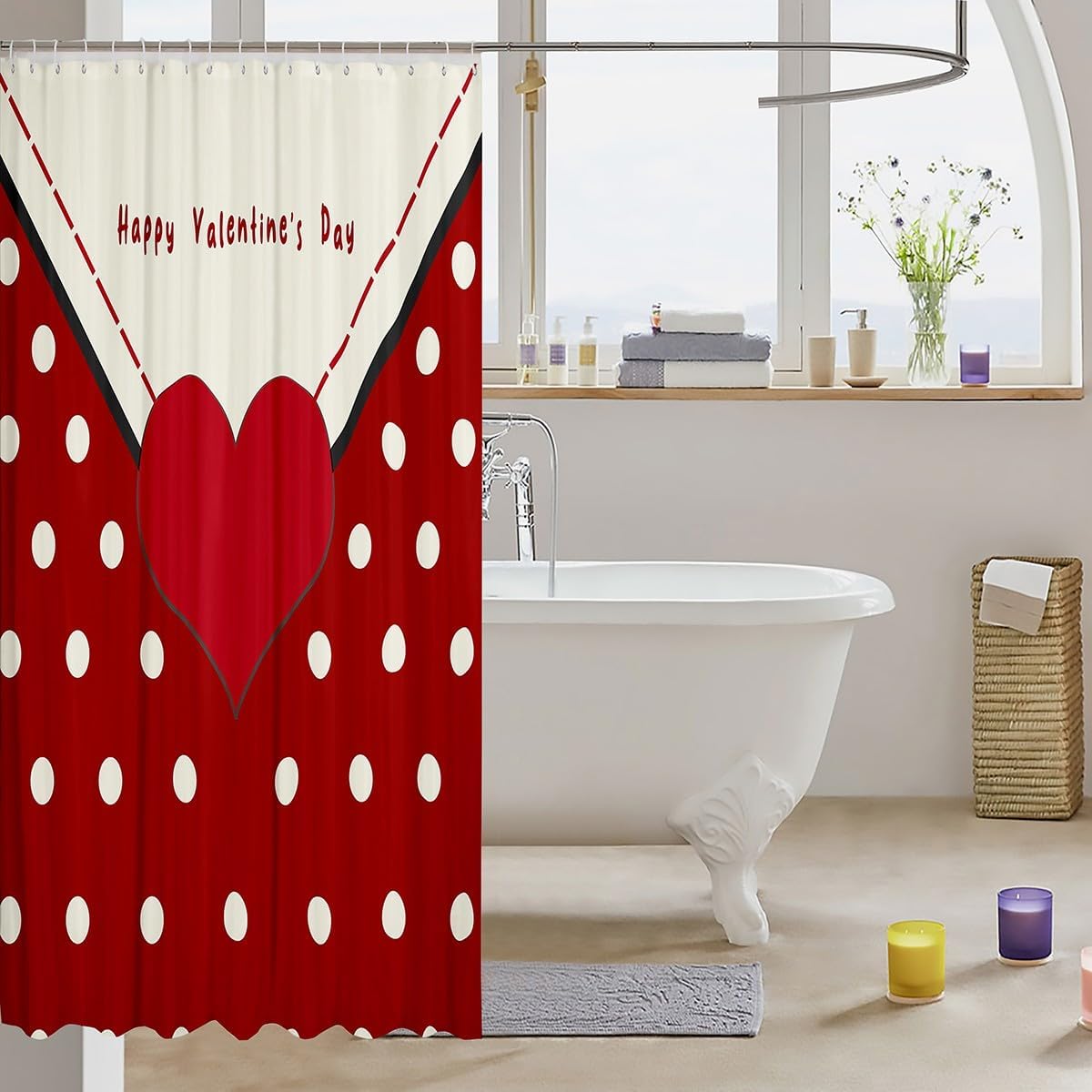 Adorable Happy Valentine Day Bash 72x72 Bath Curtain for Kids