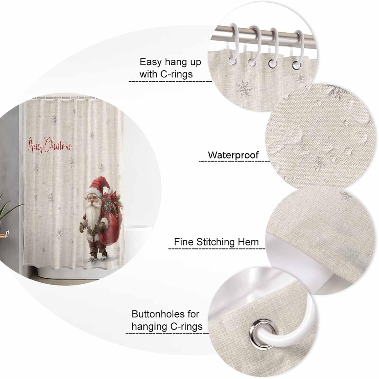 Anzona Waterproof Christmas Gnomes Shower Curtains