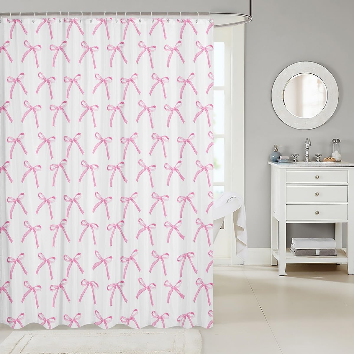 Manfei Cartoon Bowknot Kids Shower Curtain Set