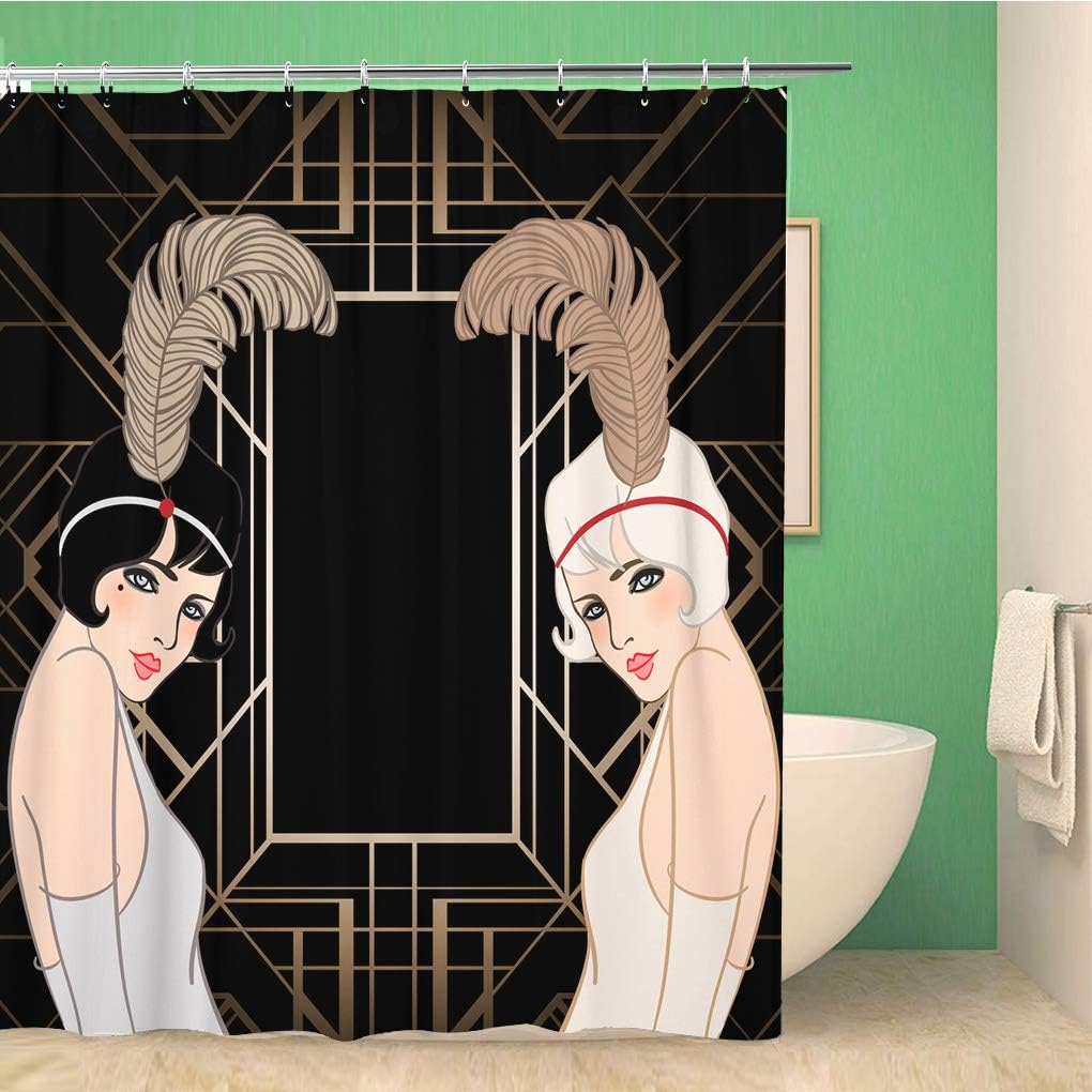 Rouihot Retro 1920s shower curtain set with hooks 72x78-inch waterproof polyester