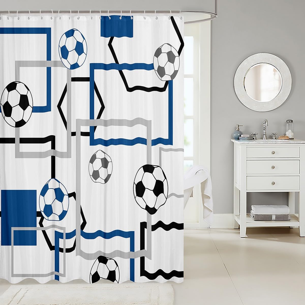 Manfei Soccer Game Kids Shower Curtain Set