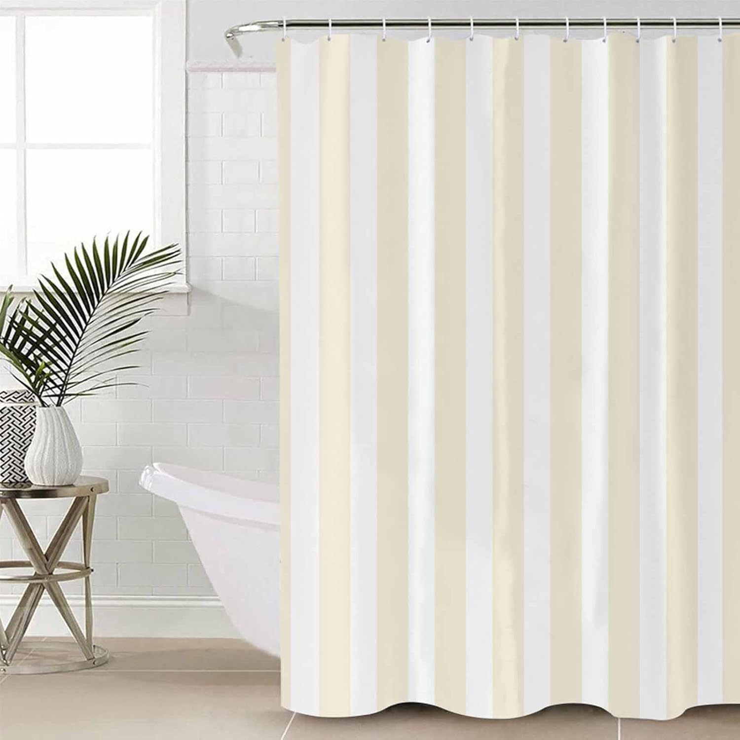Cream Striped Bathroom Set with Shower Curtain Rug and Accessories