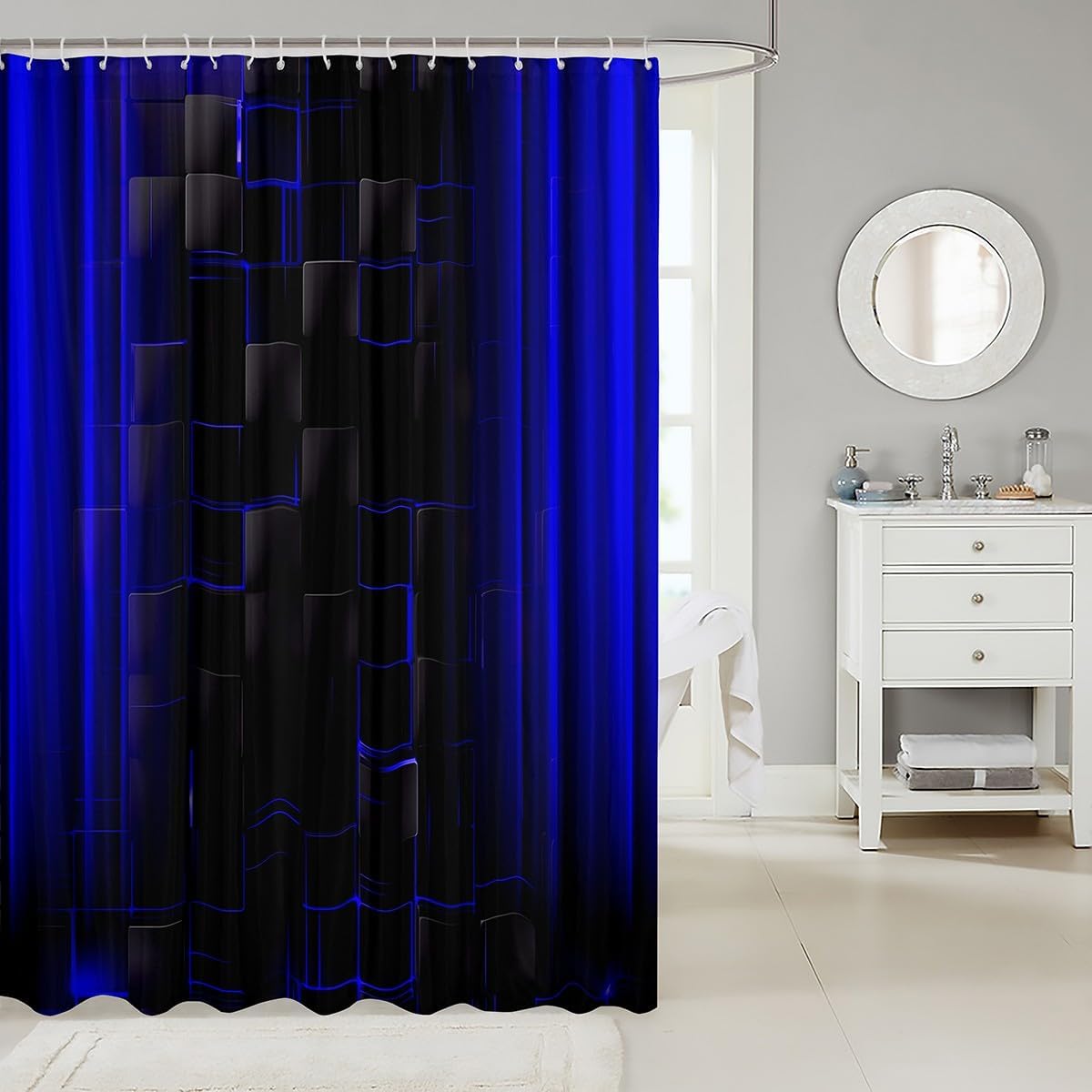 Royal Blue Geometric Shower CURTAINS