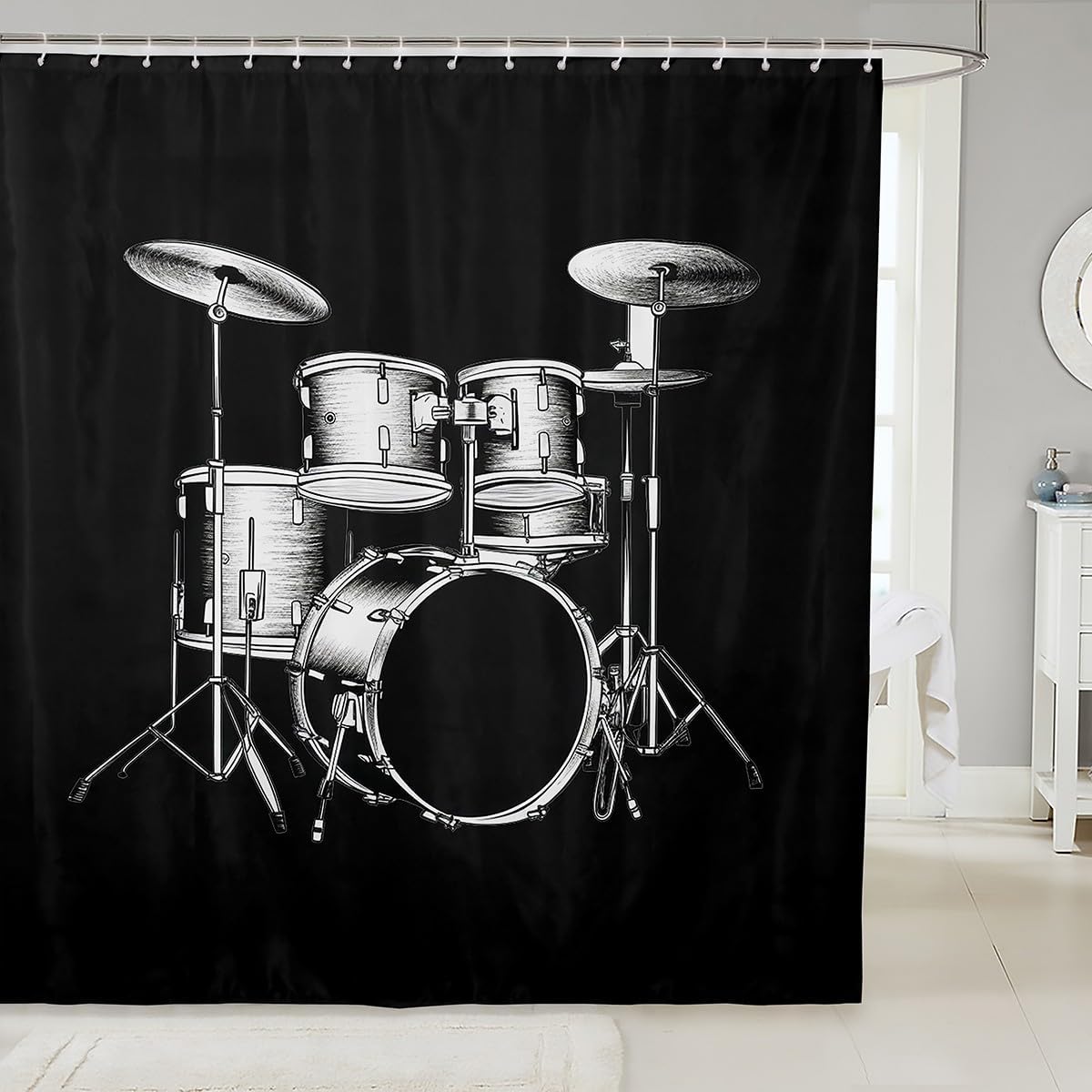 Feelyou Drum Kit Shower Curtain for Kids