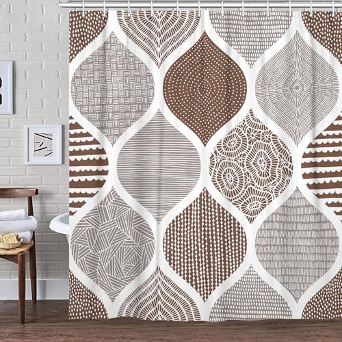 JAWO Retro Bohemian Shower Curtain Set - Tan Grey 72X75 Inch