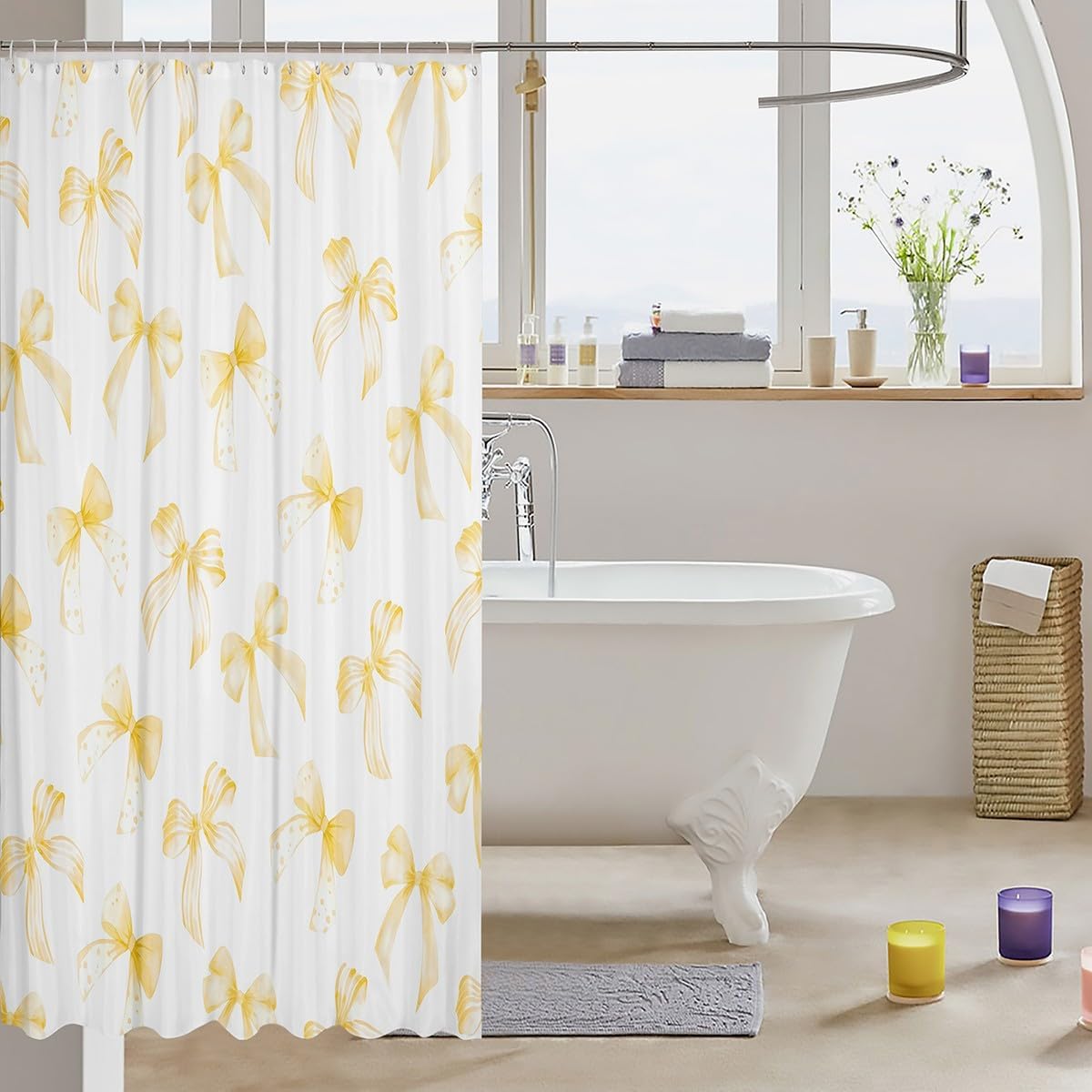 Feelyou Yellow Bow Bath Curtain for Kids