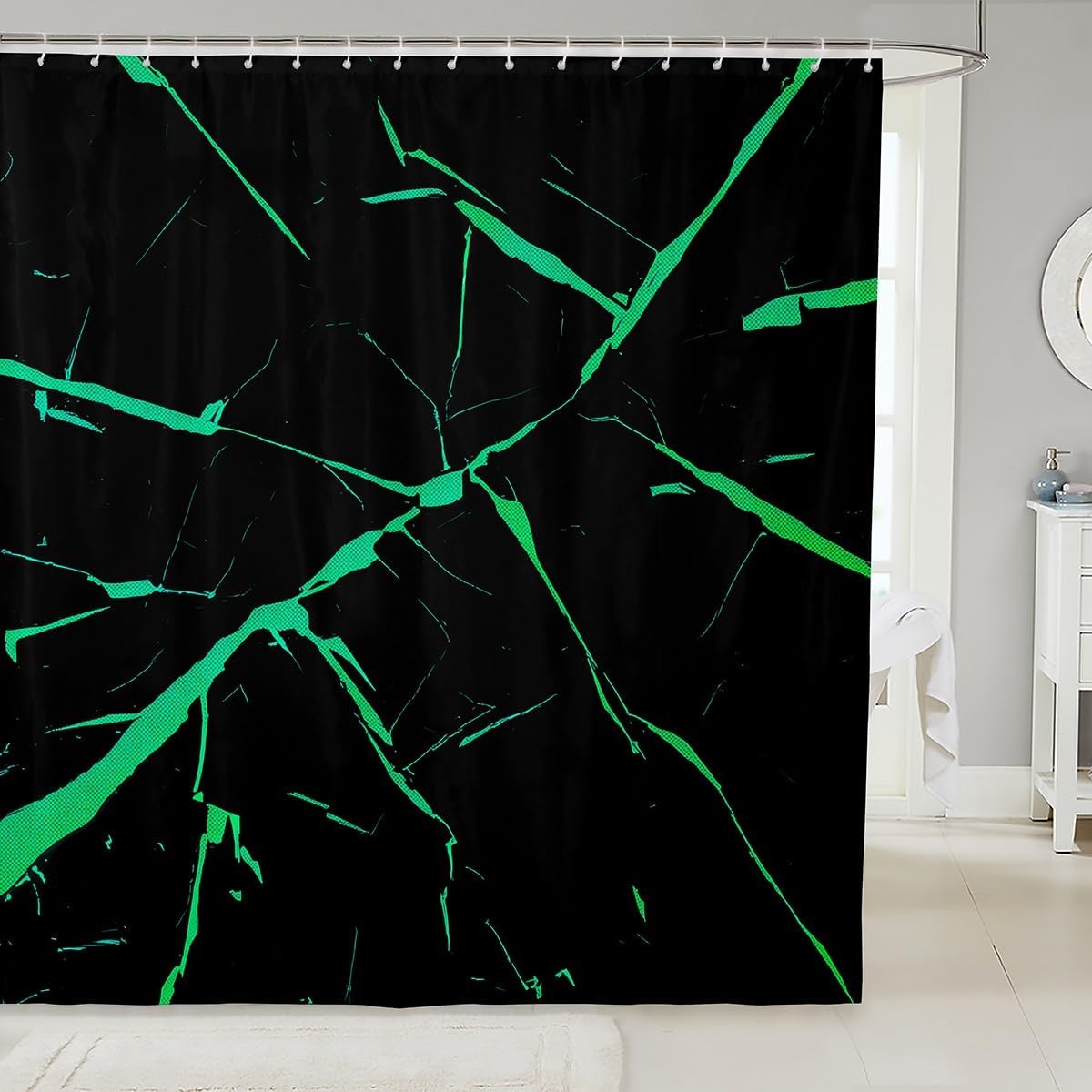 Stain-Resistant GeometricGREEN Black Marble Shower Curtain for Boys Girls TeAmascii