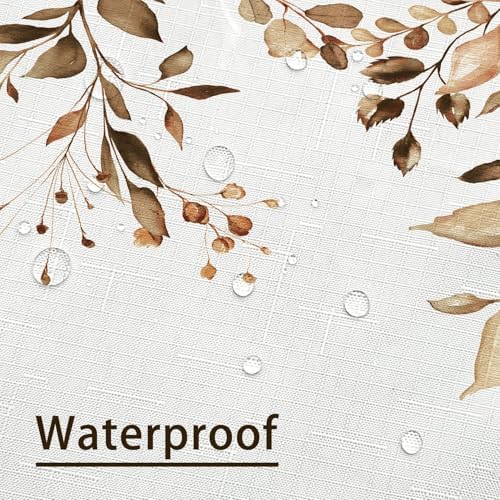 Tititex Tan Light Brown Leaves Faux Linen Shower Curtain Set 72x72 with Hooks