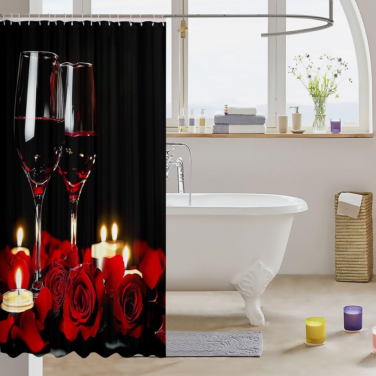 Feelyou Rose Red Wine Bath Curtains 72x72