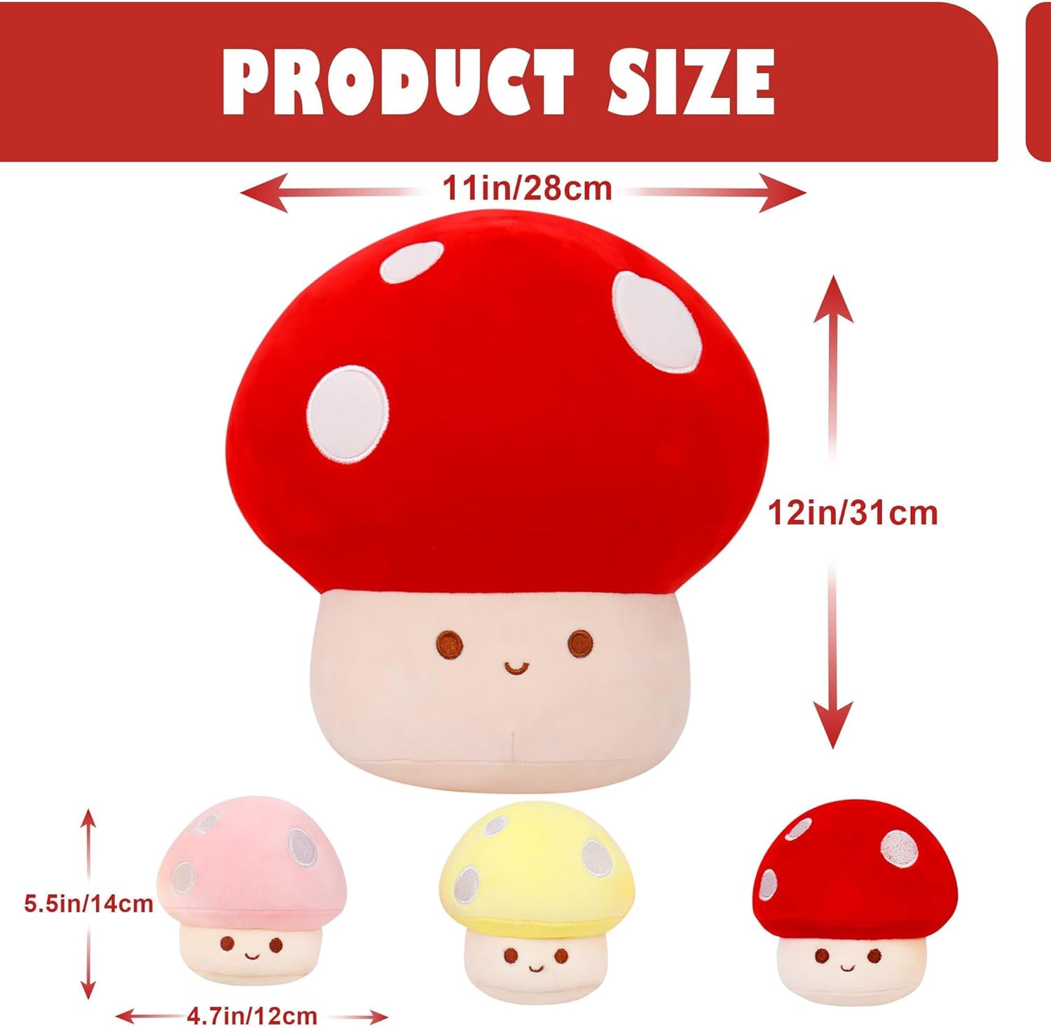 4PCS 12-Inch Mushroom Plush Pillow for Kids and Adults