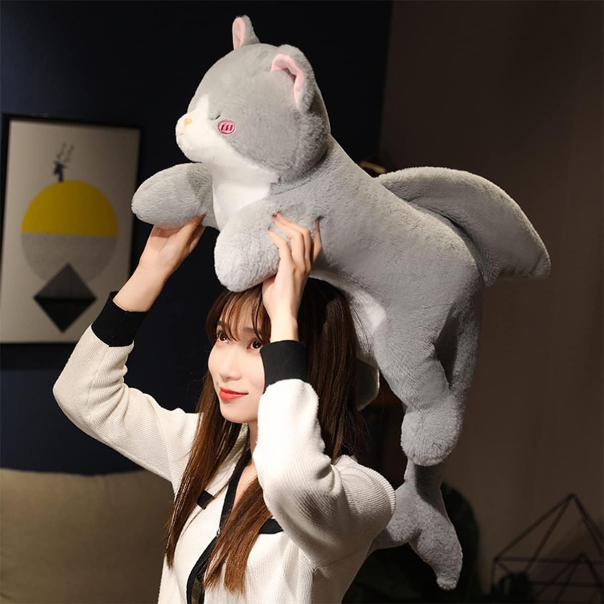 Hofun4U Cat Plush Pillow with Shark Tail - Soft Cuddly