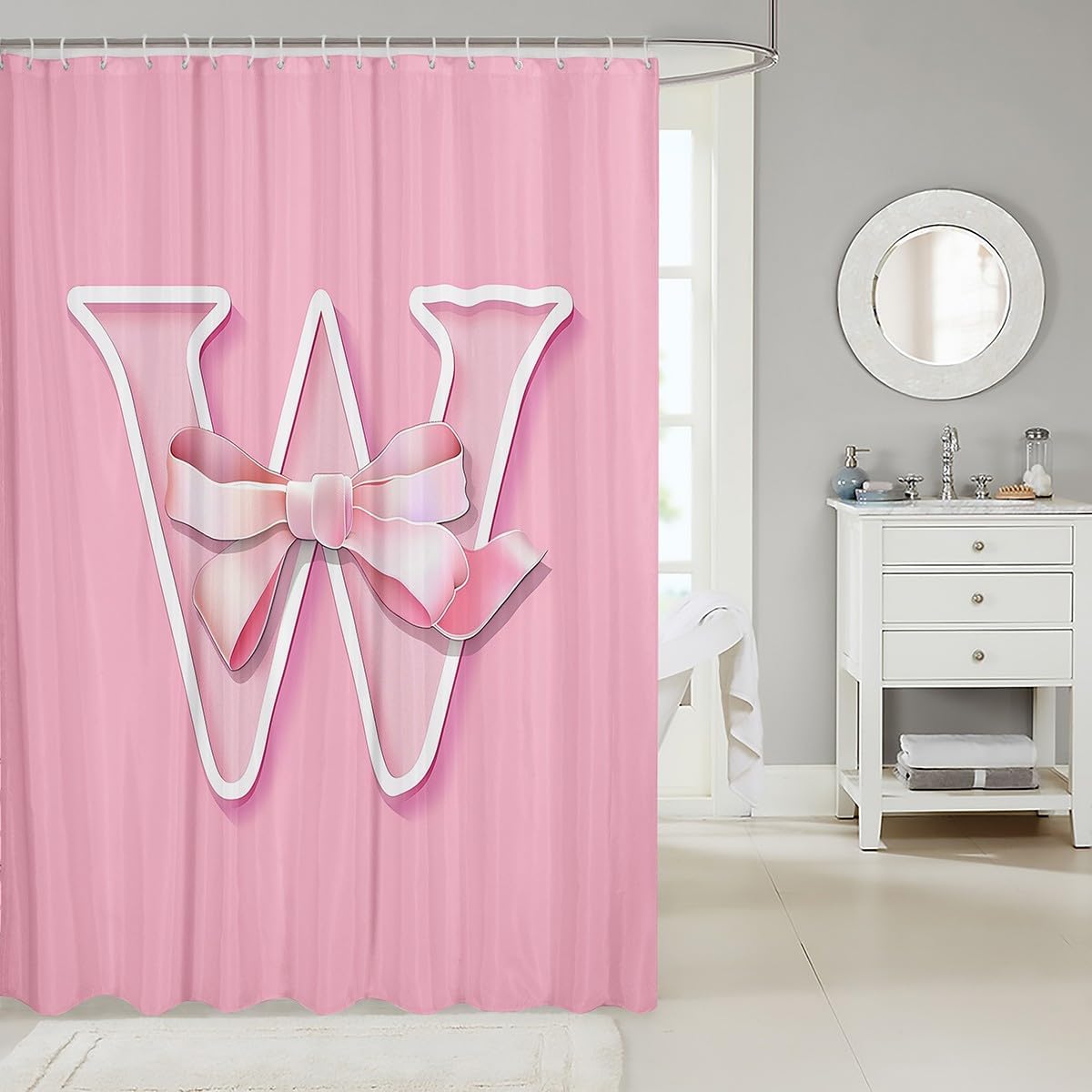 Kawaii Pink JEELoiu Dreamy Bow Bath Curtain