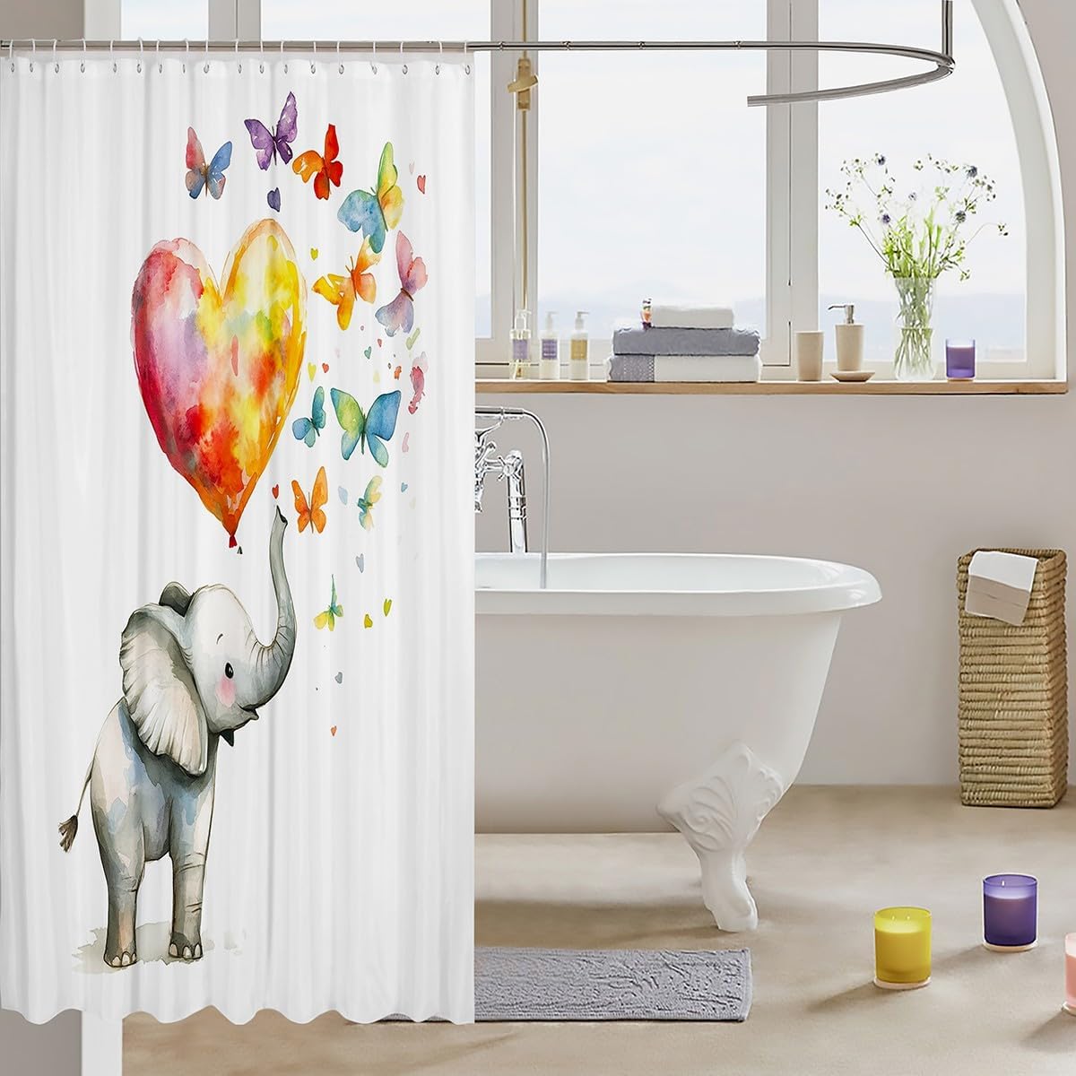 Feelyou Elephant Butterfly Bath Curtain 72x72