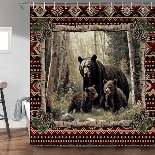 Cabin Bear Shower Curtain Set with Hooks