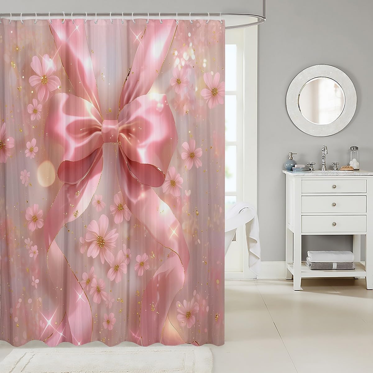 Manfei Pink Bow Shower Curtains BathROOM DECOR