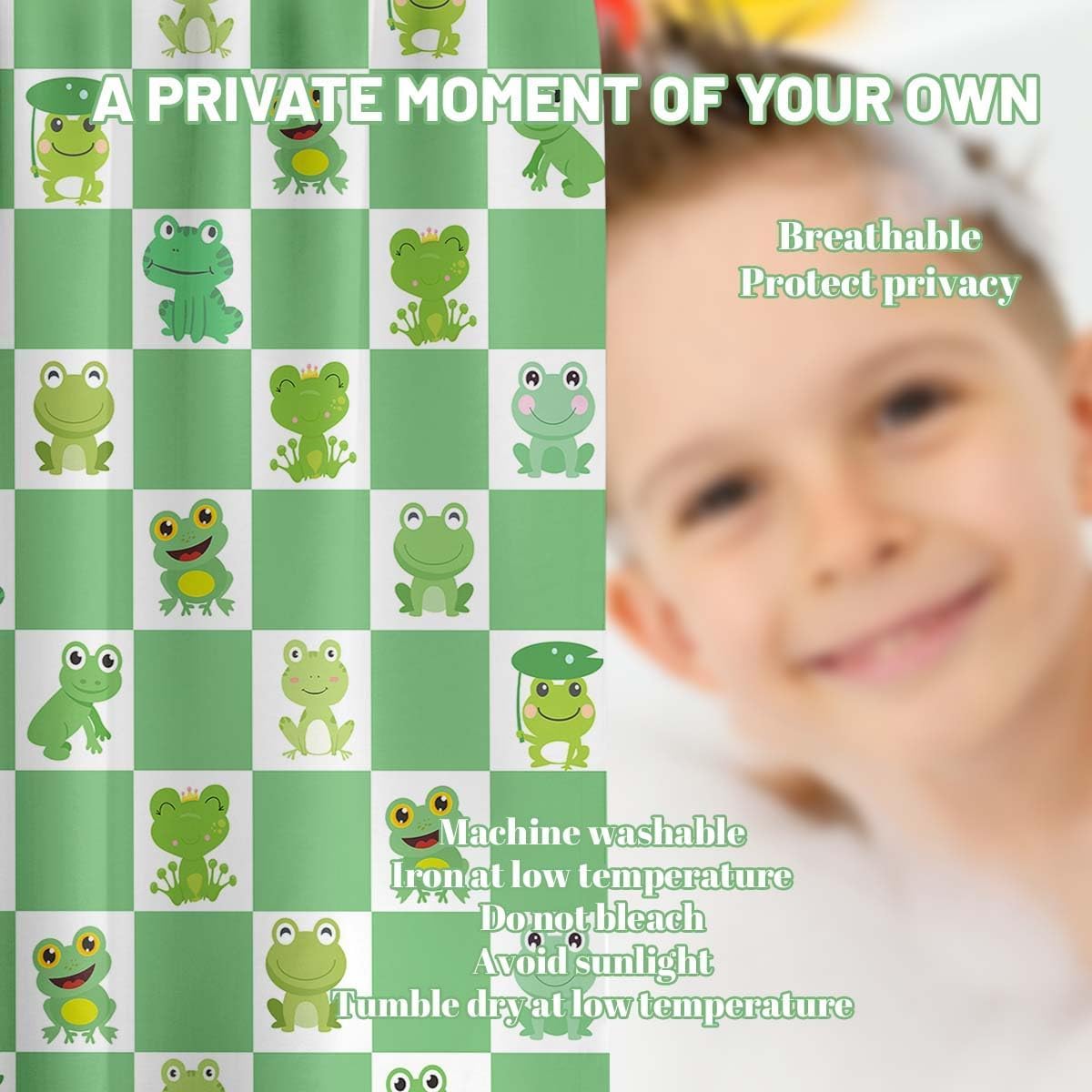 Frog Shower Curtain Green Checkered Kids Bathroom Decor