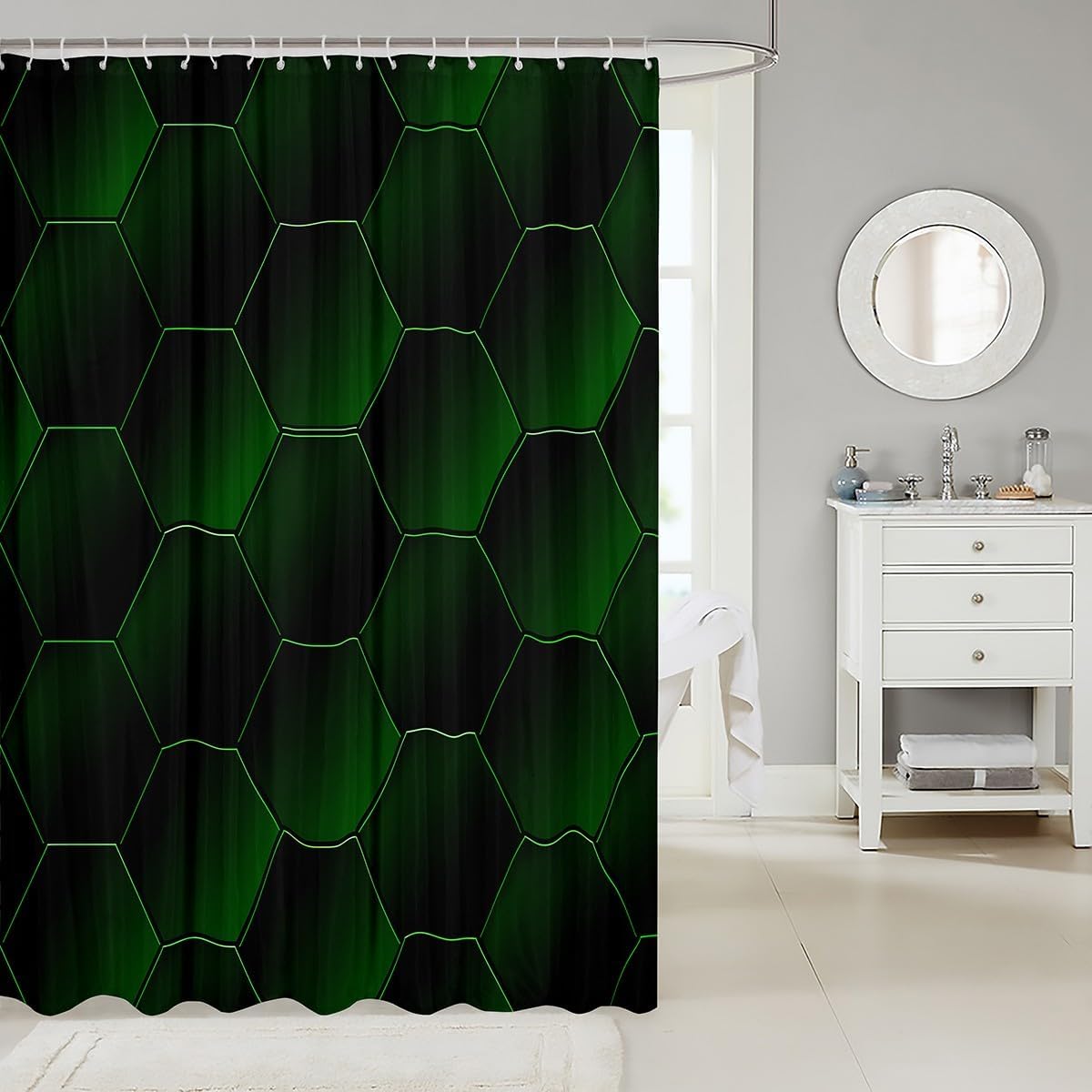 Feelyou Honeycomb Shower curtain 72x78 Set for Teens - Waterproof Machine Washable