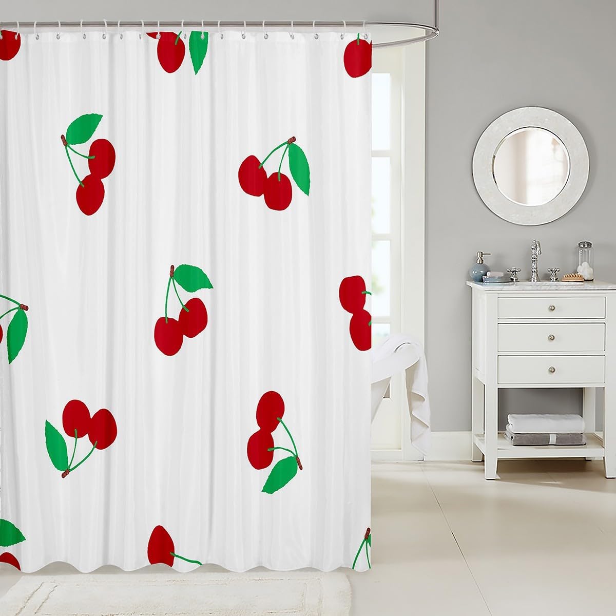 Perfect for Kids Elegant for Adults - Red Cherry Bath Curtain