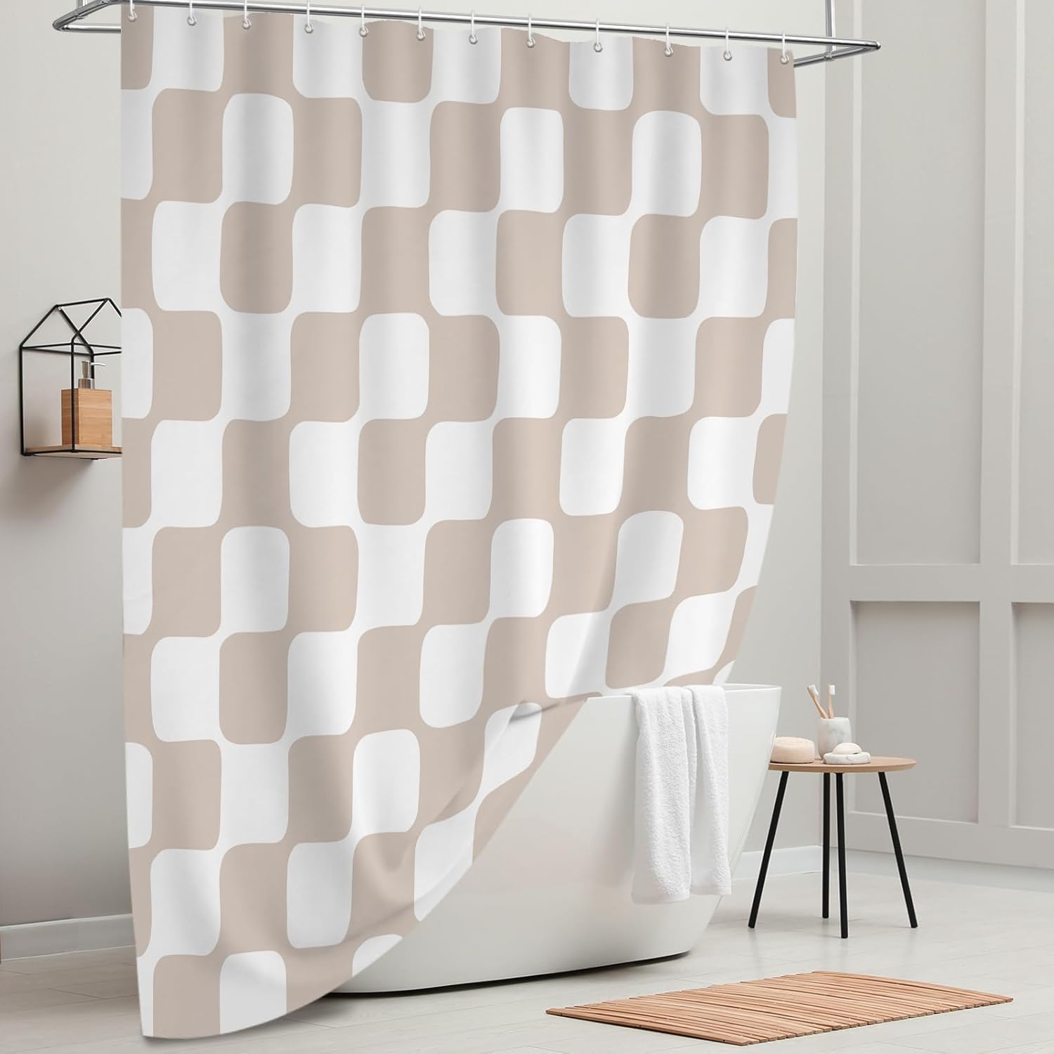 Retro-Checker Faux Linen Shower Curtains