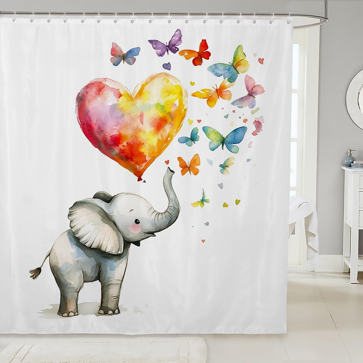Feelyou Elephant Butterfly Bath Curtain 72x72