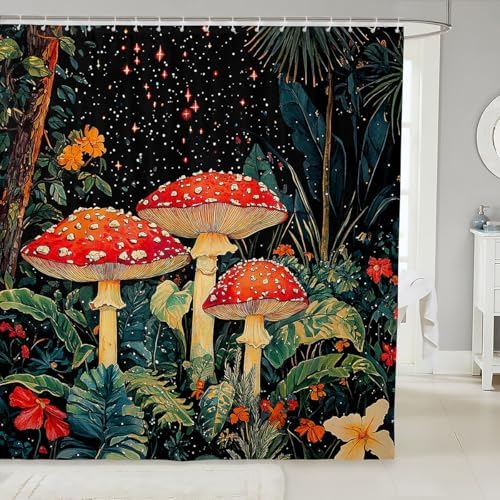 Jejeloiu Cartoon Mushrooms Shower Curtain Set 72x84