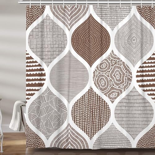 JAWO Retro Bohemian Shower Curtain Set - Tan Grey 72X75 Inch