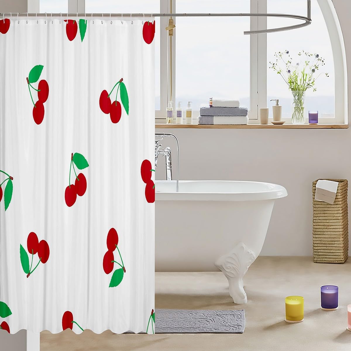 Perfect for Kids Elegant for Adults - Red Cherry Bath Curtain