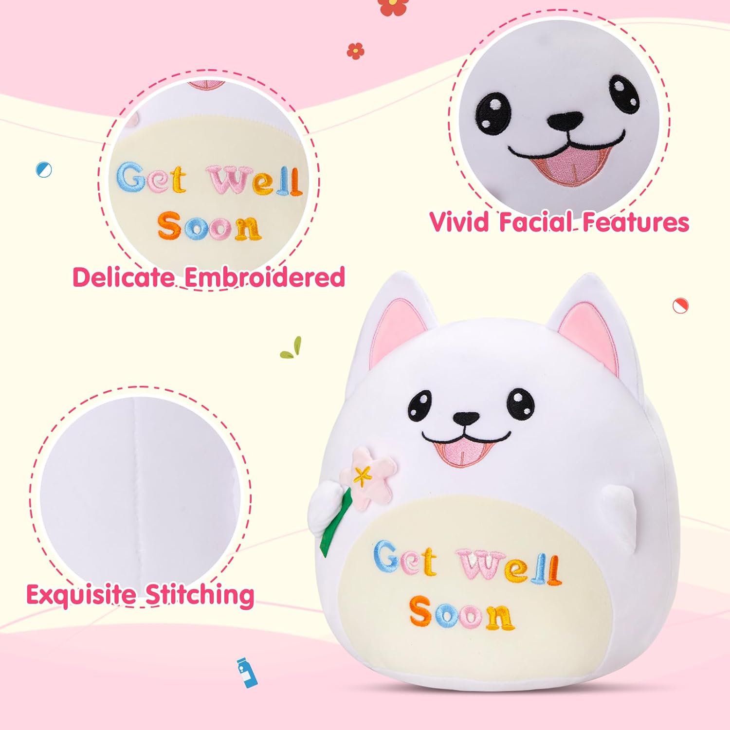 13 Inch Samoyed Dog Get Well Soon Plush Pillow