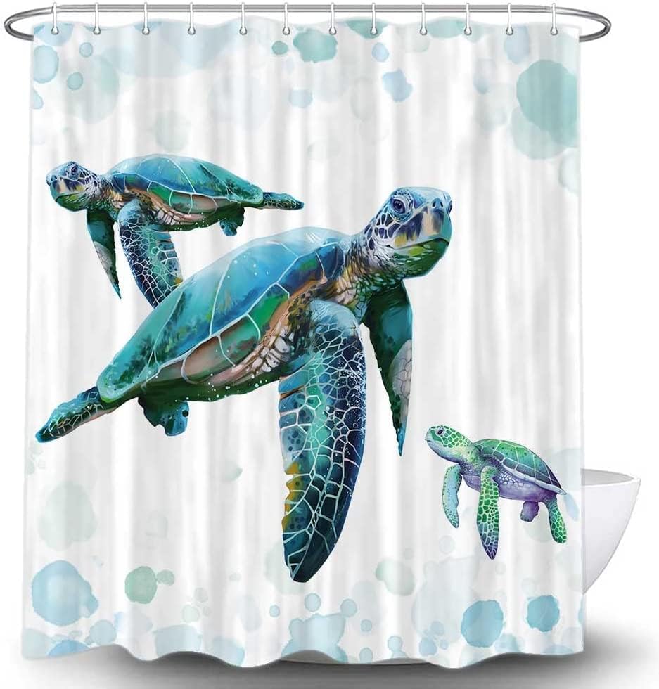 Coastal Fun - Seascape Turtle Shower Curtain Set