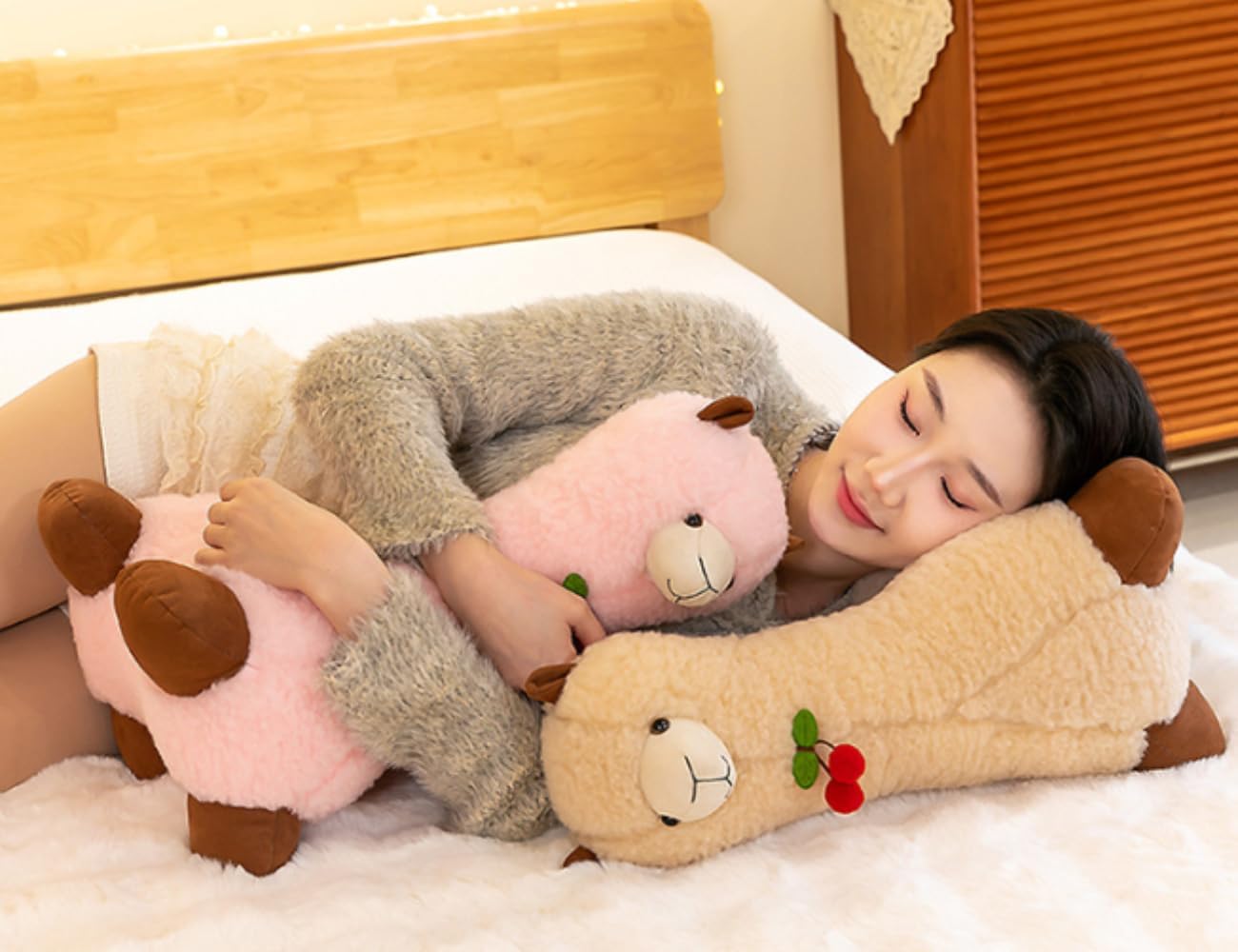 Alpaca Plush Pillow for Exam Relaxation and Play with Beige 20 inches